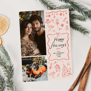 Tarjeta Festiva Iconos de mano roja retro Felices Fiestas 2 Foto