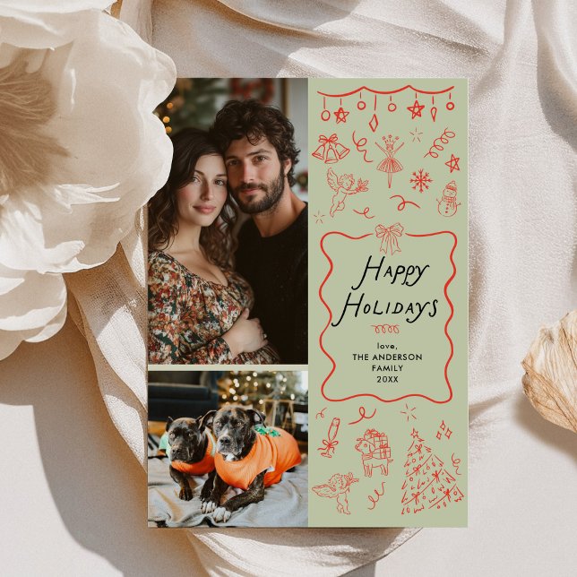 Tarjeta Festiva Iconos de mano verde roja Felices Fiestas 2 Foto (Subido por el creador)