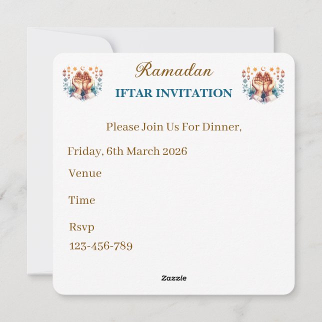Tarjeta Festiva Iftar Dinner Invitations (Reverso)
