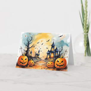 Tarjeta Festiva Iglesia de Hauned Jack O’Lanterns Fantasma Hallowe