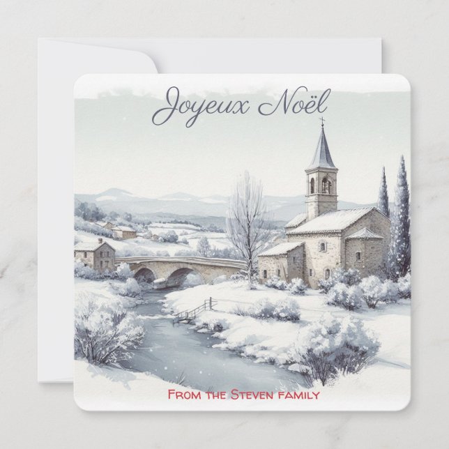Tarjeta Festiva Iglesia de la Aldea Francesa de Invierno Serene |  (Anverso)
