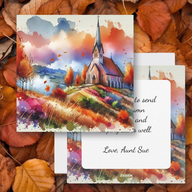 Tarjeta Festiva Iglesia de las acuarelas en el día de otoño | Bend (Subido por el creador)