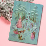 Tarjeta Festiva Iglesia de Navidades de Invierno Rosa<br><div class="desc">Árbol rosa Vintage de Navidad y Tarjeta de Fiesta de la Iglesia.</div>