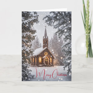 Tarjeta Festiva Iglesia de navidades en copos de nieve