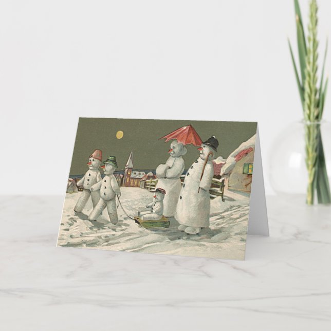 Tarjeta Festiva Iglesia de Nieve en invierno de la familia Snowman (Anverso)