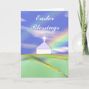 Tarjeta Festiva Iglesia de Pascua y Arcoiris