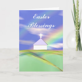 Tarjeta Festiva Iglesia de Pascua y Arcoiris