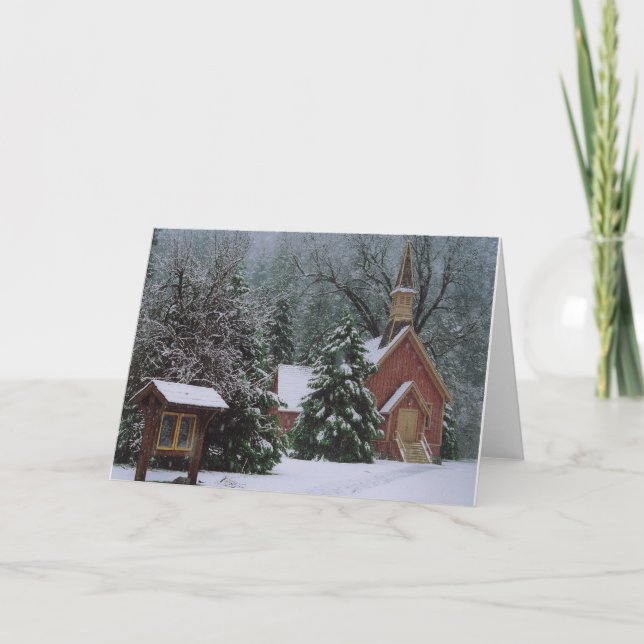 Tarjeta Festiva Iglesia de Yosemite en nieve (Anverso)