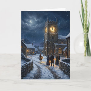 Tarjeta Festiva Iglesia del pueblo victoriano Nochebuena a mediano