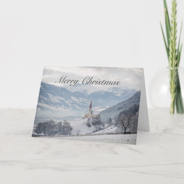 Tarjeta Festiva Iglesia en la carta de los navidades de nieve (Anverso)