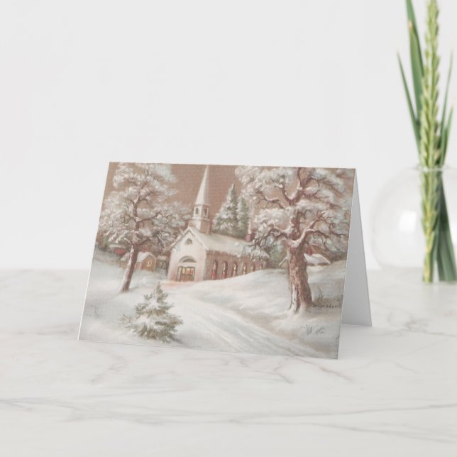 Tarjeta Festiva Iglesia navideña vintage (Anverso)