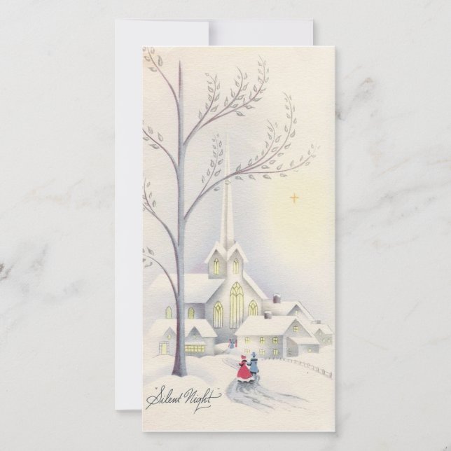 Tarjeta Festiva Iglesia navideña vintage (Anverso)