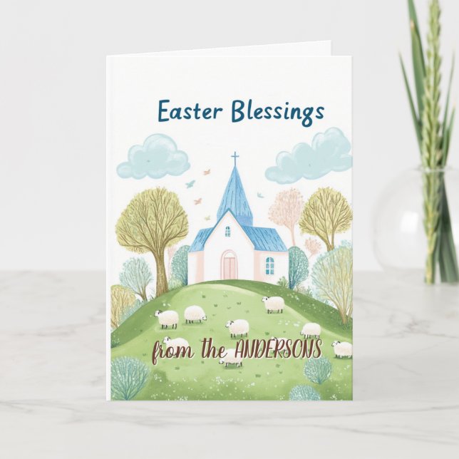 Tarjeta Festiva Iglesia y Bendiciones de Pascua (Anverso)