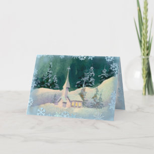 TARJETA FESTIVA IGLESIA Y SNOWFLAKES DE SHARON SHARPE