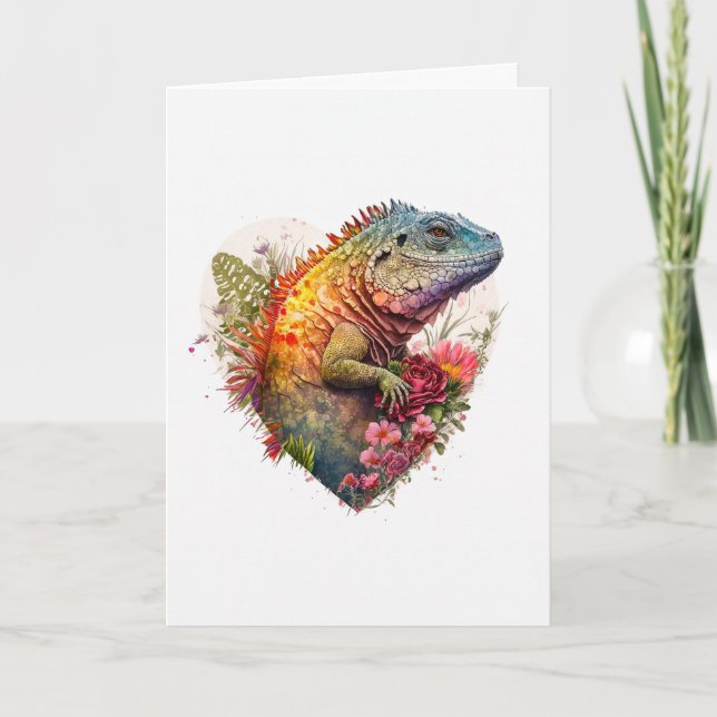 Tarjeta Festiva Iguana imaginativa con El día de San Valentín de f (Anverso)