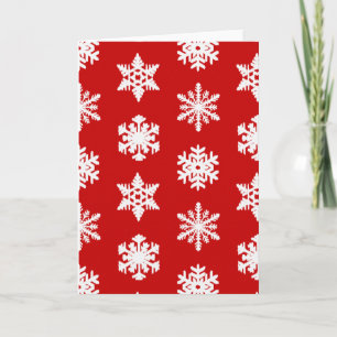 Tarjeta Festiva Ikat Snowflakes - Rojo oscuro y blanco