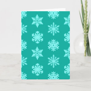 Tarjeta Festiva Ikat Snowflakes - Turquesa y aqua