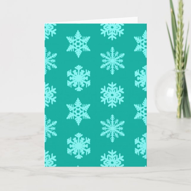 Tarjeta Festiva Ikat Snowflakes - Turquesa y aqua (Anverso)