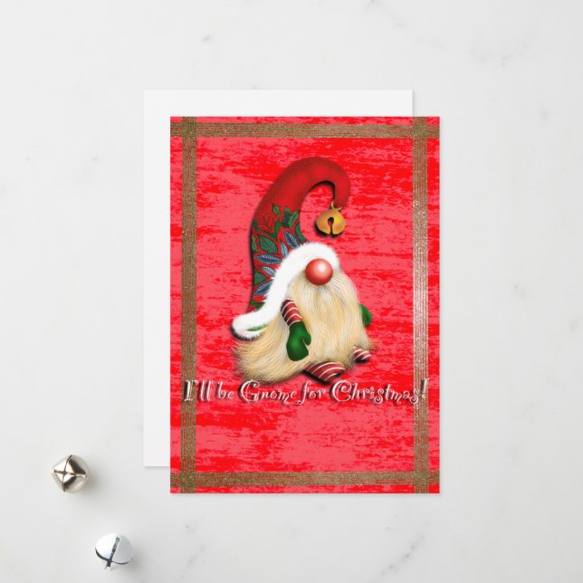 Tarjeta Festiva I'll Be Gnome for Christmas Flat Holiday Card  (Anverso/Reverso In Situ)