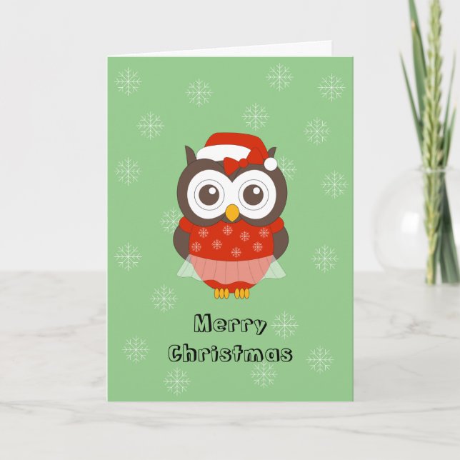 Tarjeta Festiva illusima Ballerina Owl Navidades Snowflakes Green (Anverso)