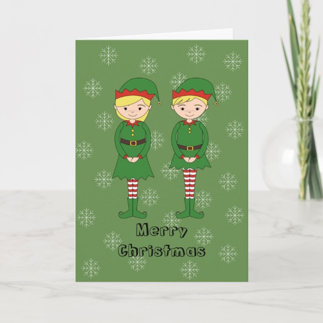 Tarjeta Festiva illusima Elves Navidades Snowflakes Green (Anverso)