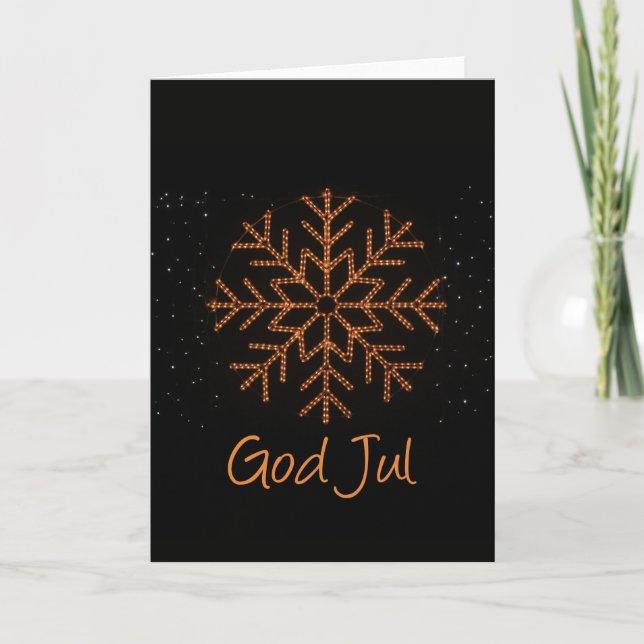 Tarjeta Festiva Iluminación de cristal sueca de God Jul (Anverso)