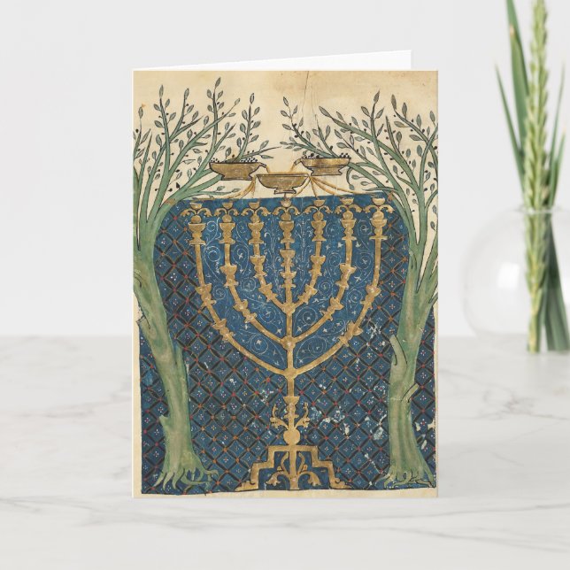 Tarjeta Festiva Iluminación de un menorah, de (Anverso)
