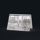 Tarjeta Festiva Iluminación del Menorah<br><div class="desc">La iluminación de la escuela judía el Menorah (grabar en madera) situado en una colección privada.</div>