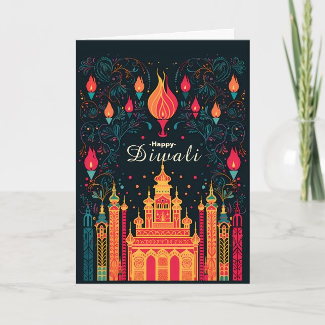 Tarjeta Festiva Iluminación divina: Celebración del Diwali (Anverso)