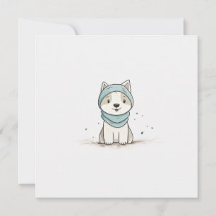 Tarjeta Festiva Ilustracion acogedor Husky - Cachorro adorable en 