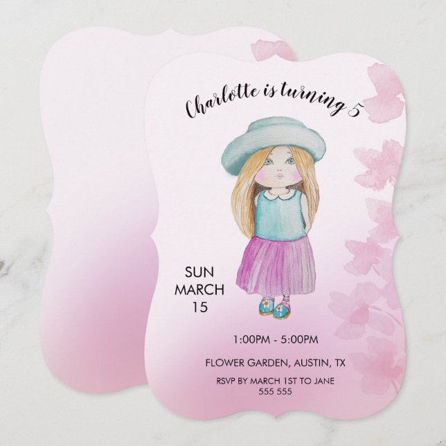 Tarjeta Festiva Ilustracion acuático Cute Doll (Anverso / Reverso)
