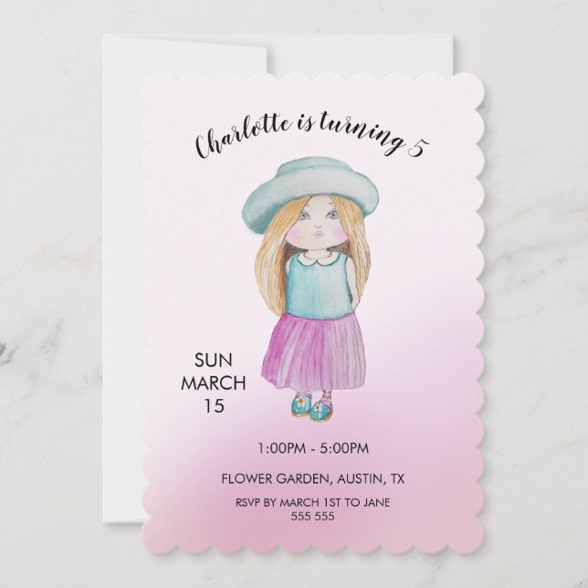 Tarjeta Festiva Ilustracion acuático Cute Doll (Anverso)