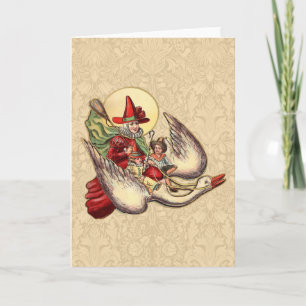 Tarjeta Festiva Ilustración Antigüa de Mother Goose Niño