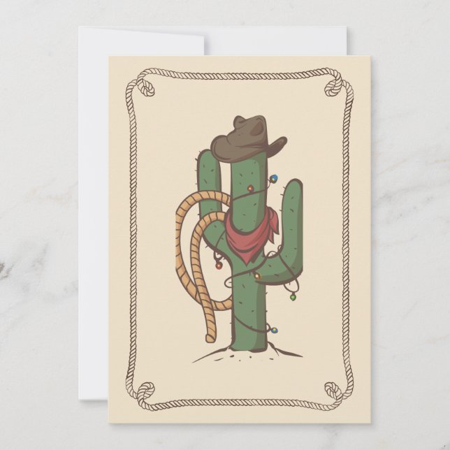 Tarjeta Festiva Ilustracion Cactus Cowboy (Anverso)