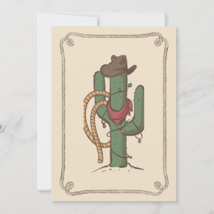 Tarjeta Festiva Ilustracion Cactus Cowboy