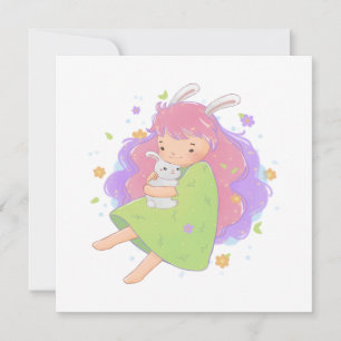 Tarjeta Festiva Ilustracion Chica de conejo de primavera