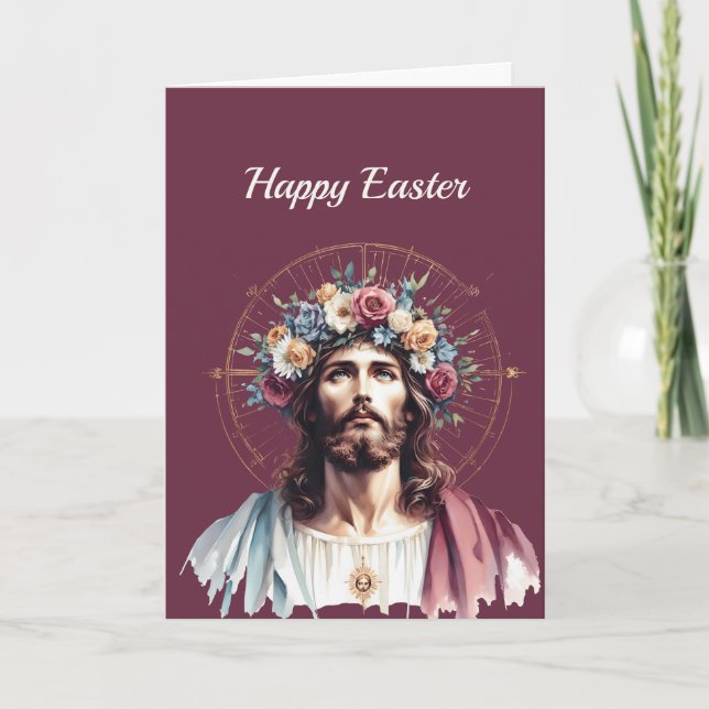 Tarjeta Festiva Ilustracion cristiano Cristo de la floral de Pascu (Anverso)