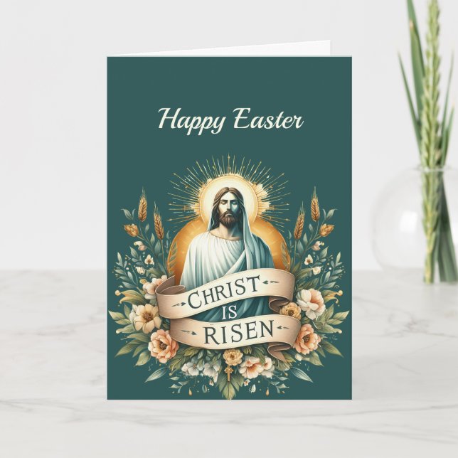Tarjeta Festiva Ilustracion cristiano por la resurrección floral d (Anverso)