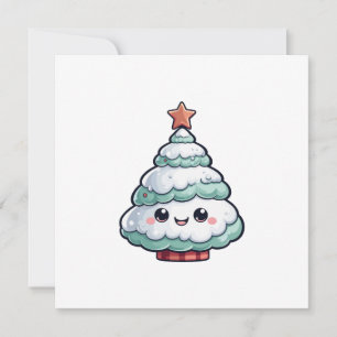 Tarjeta Festiva Ilustracion Cute Kawaii Christmas Tree