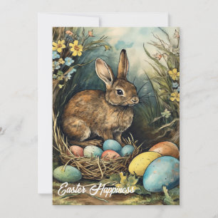 Tarjeta Festiva Ilustracion de acuarela retro conejo de Pascua