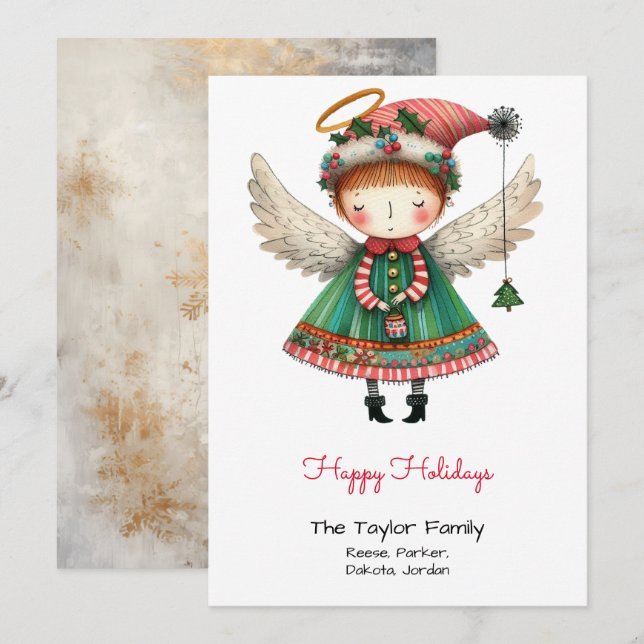 Tarjeta Festiva Ilustración de ángel lindo y caprichoso Feliz  (Anverso / Reverso)
