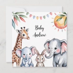 Tarjeta Festiva Ilustración de animales de safari en acuarela ador