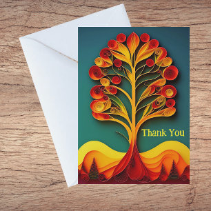 Tarjeta Festiva Ilustración de árbol naranja de otoño de Quilling