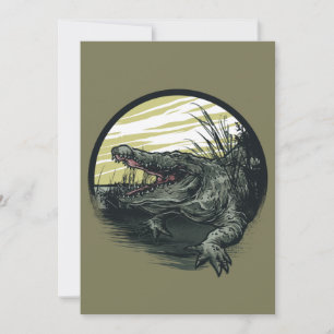 Tarjeta Festiva Ilustración de arte de pantano de caimán feroz
