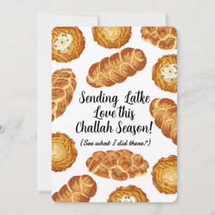 Tarjeta Festiva Ilustración de broma de Janucá – Latkes y Challah