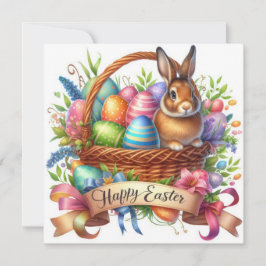 Tarjeta Festiva Ilustracion de conejo de la cesta de Pascua