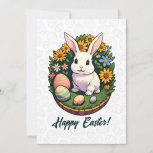 Tarjeta Festiva Ilustracion de Conejo de Pascua. Semana Santa!
