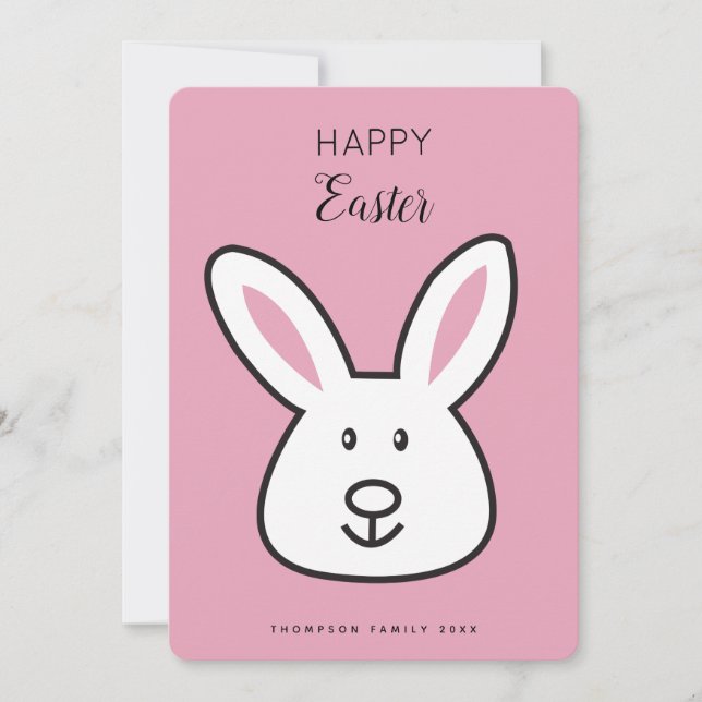 Tarjeta Festiva Ilustracion de conejo pastel rosado lindo de Pascu (Anverso)