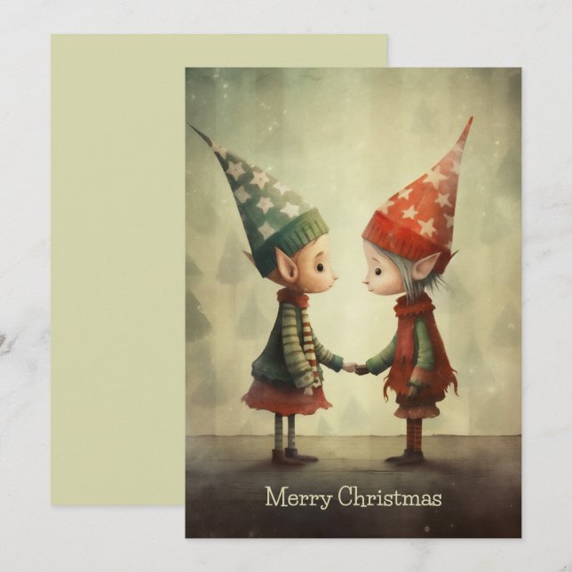 Tarjeta Festiva Ilustración de Elfos Adorables (Anverso / Reverso)