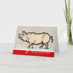 Tarjeta Festiva Ilustracion de época de cerda de cerdo